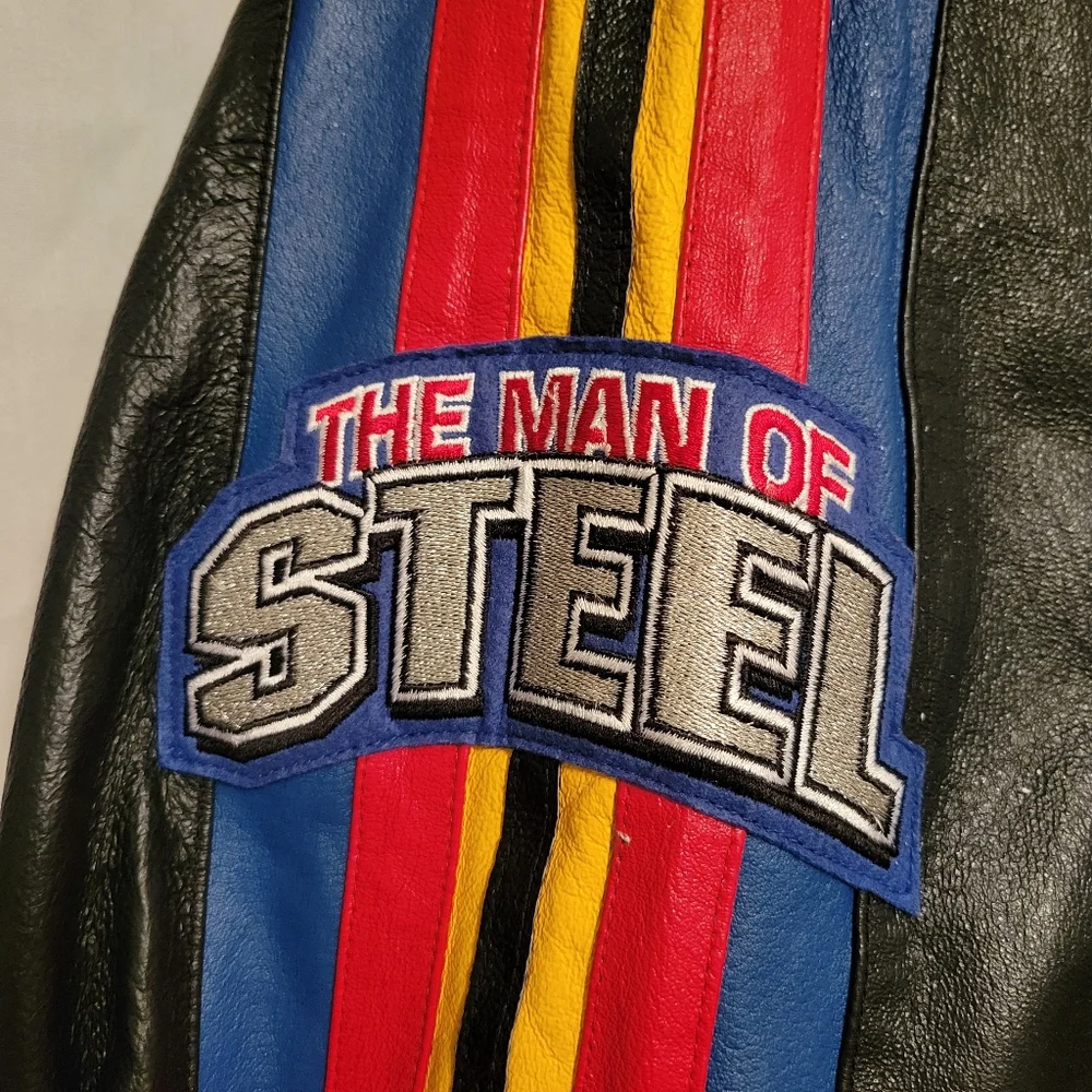 Vintage 2003 Warner Bros. Superman Man Of Steel Black Leather Jacket - Picture 4 of 9